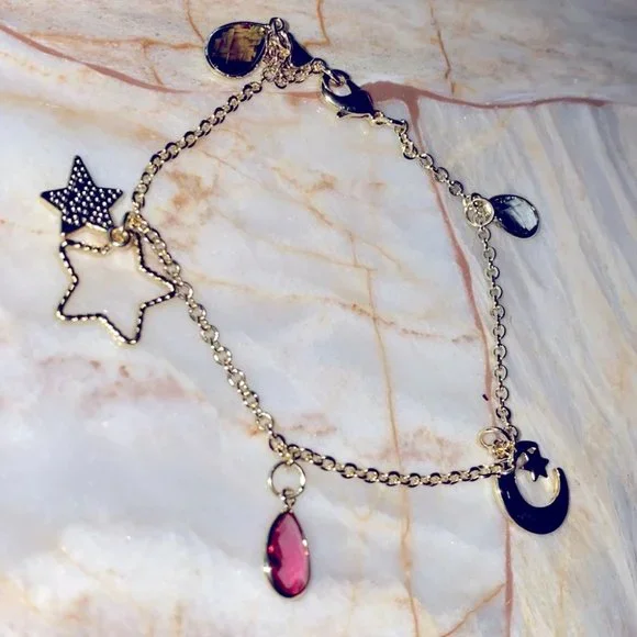 New Victoria Secret gold Ankle Leg bracelet charm Rare stars Moon Crystals